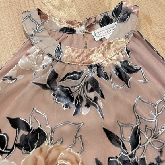 Dusty Rose Velvet Floral Dress, Large - Picture 6 of 6